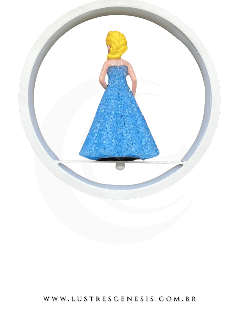 Lustre Pendente Princesa Elsa Frozen Azul Luminaria LED Redonda &Oslash;23cm Decorativa para Quarto Infantil Quarto Menina Cabeceira